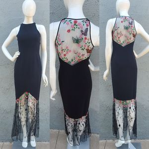 80s 90s Vintage Diane Freis Butterfly Slip Maxi Dress XS